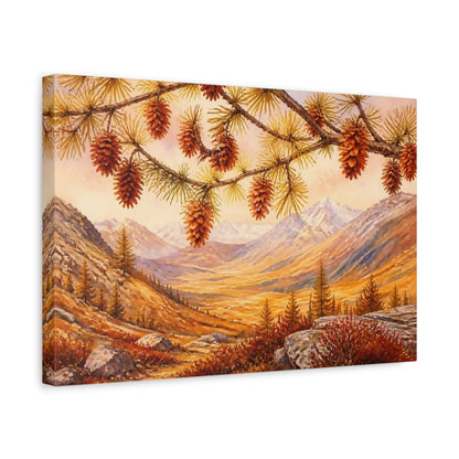 Side Mockup 4. Autumn Pine Cones Over Valley shown as canvas print