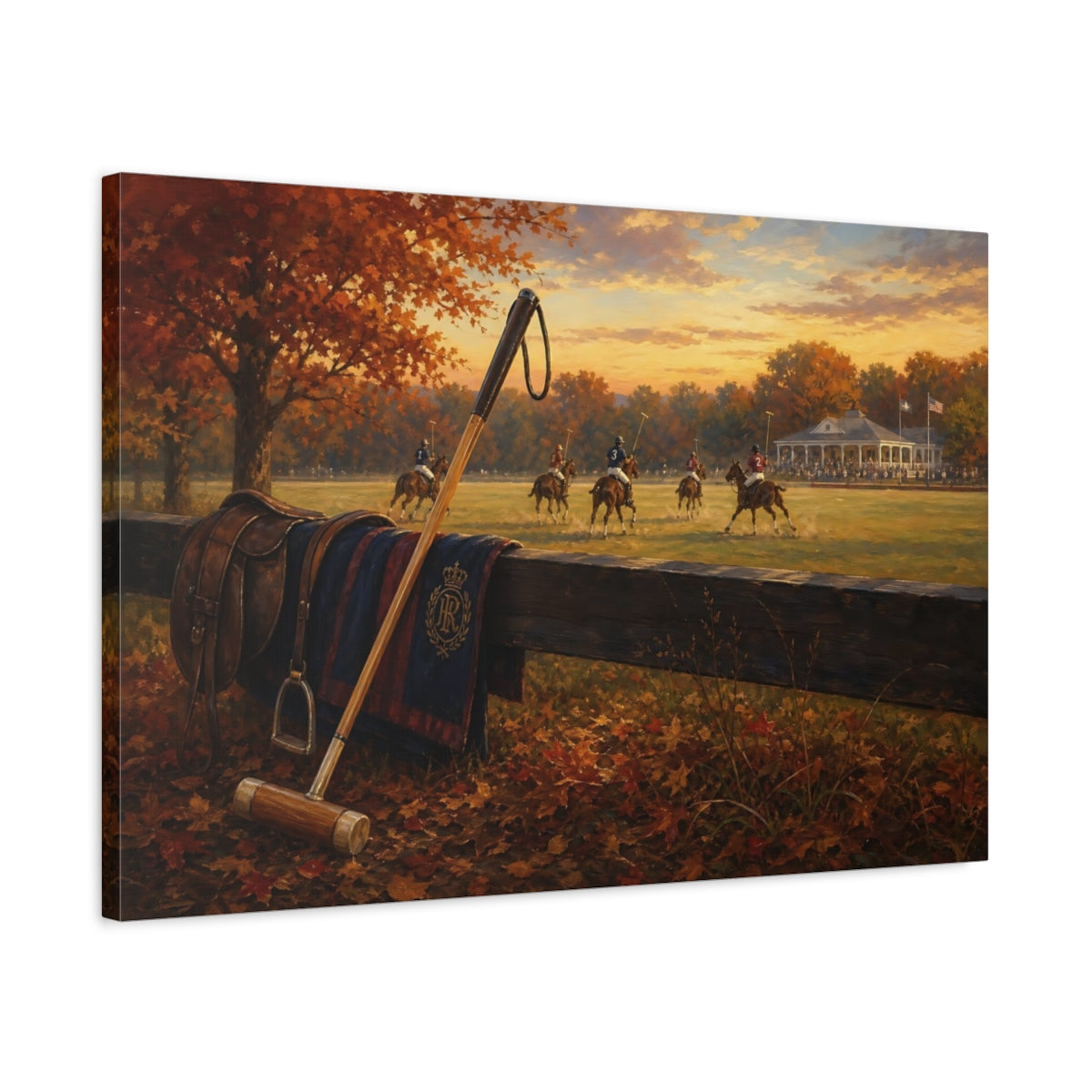 Side Mockup 2. Autumn Polo At Sunset shown as canvas print