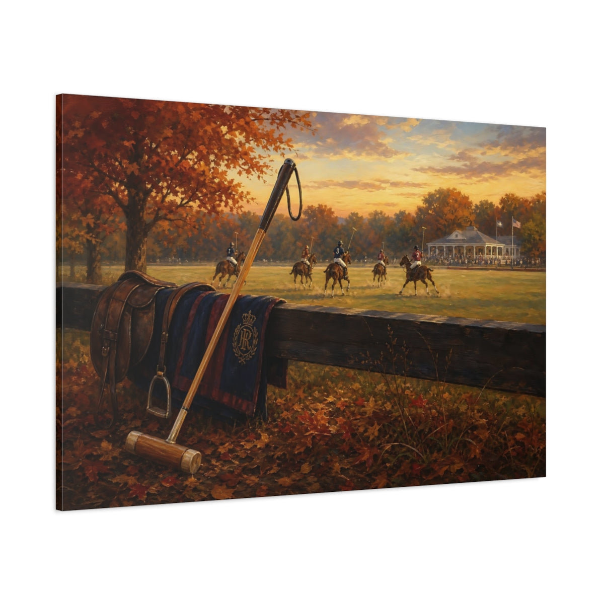 Side Mockup 1. Autumn Polo At Sunset shown as canvas print