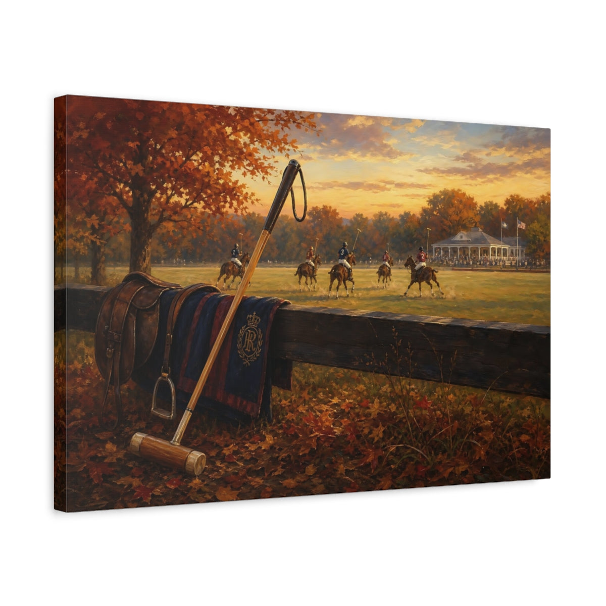 Side Mockup 3. Autumn Polo At Sunset shown as canvas print