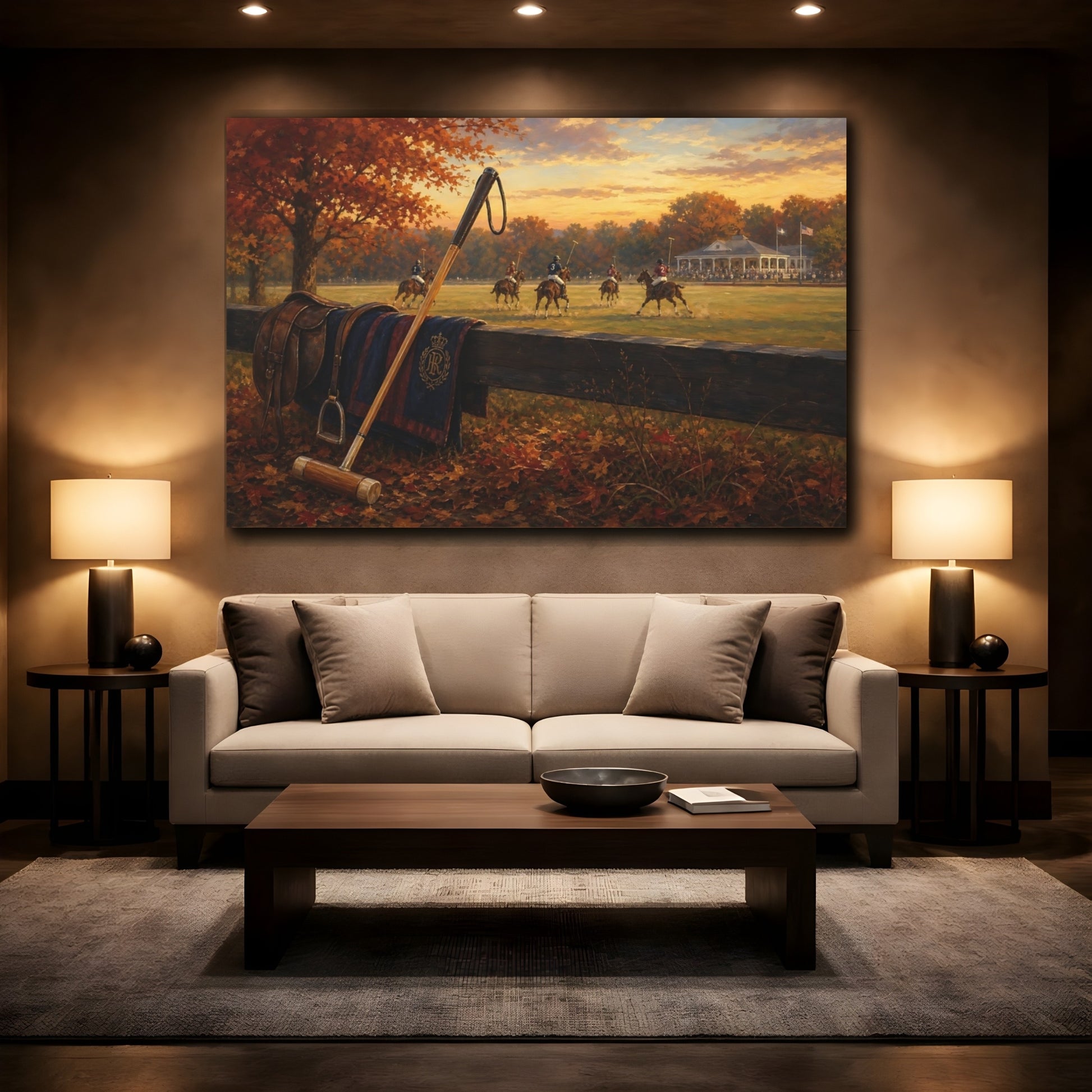 Mockup 2. Autumn Polo At Sunset shown as canvas print
