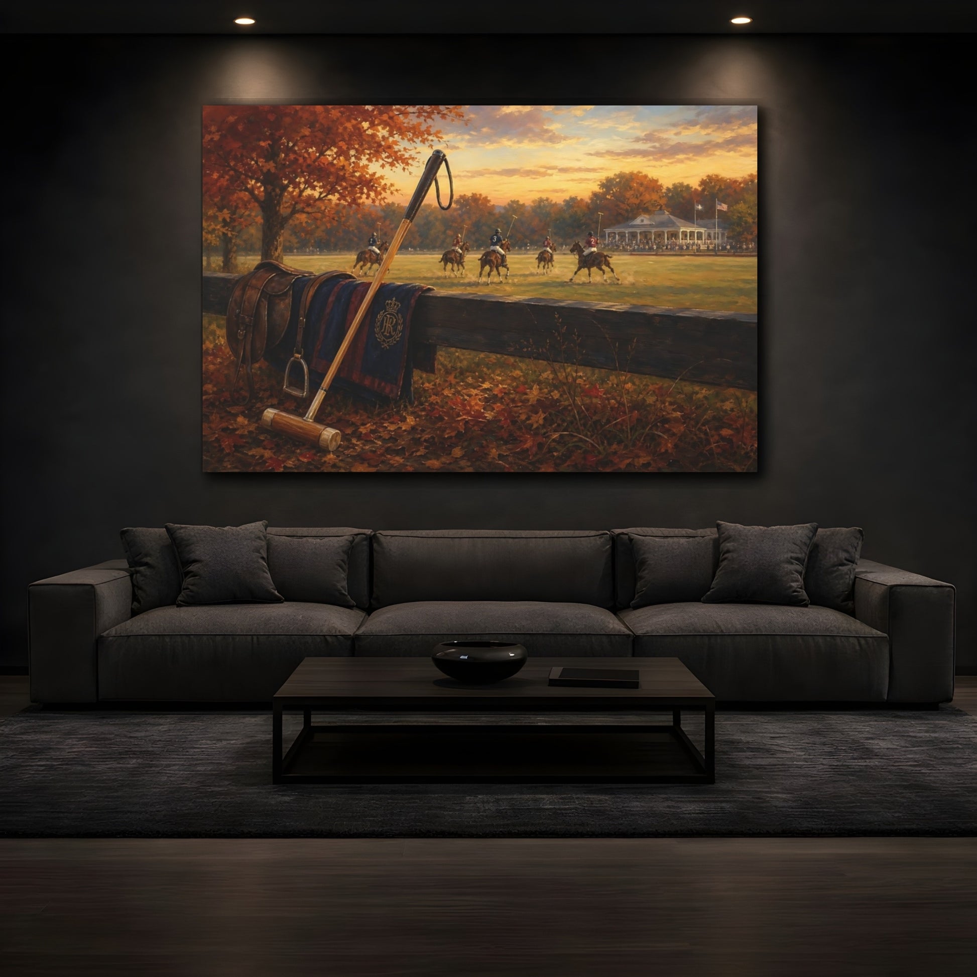 Mockup 3. Autumn Polo At Sunset shown as canvas print