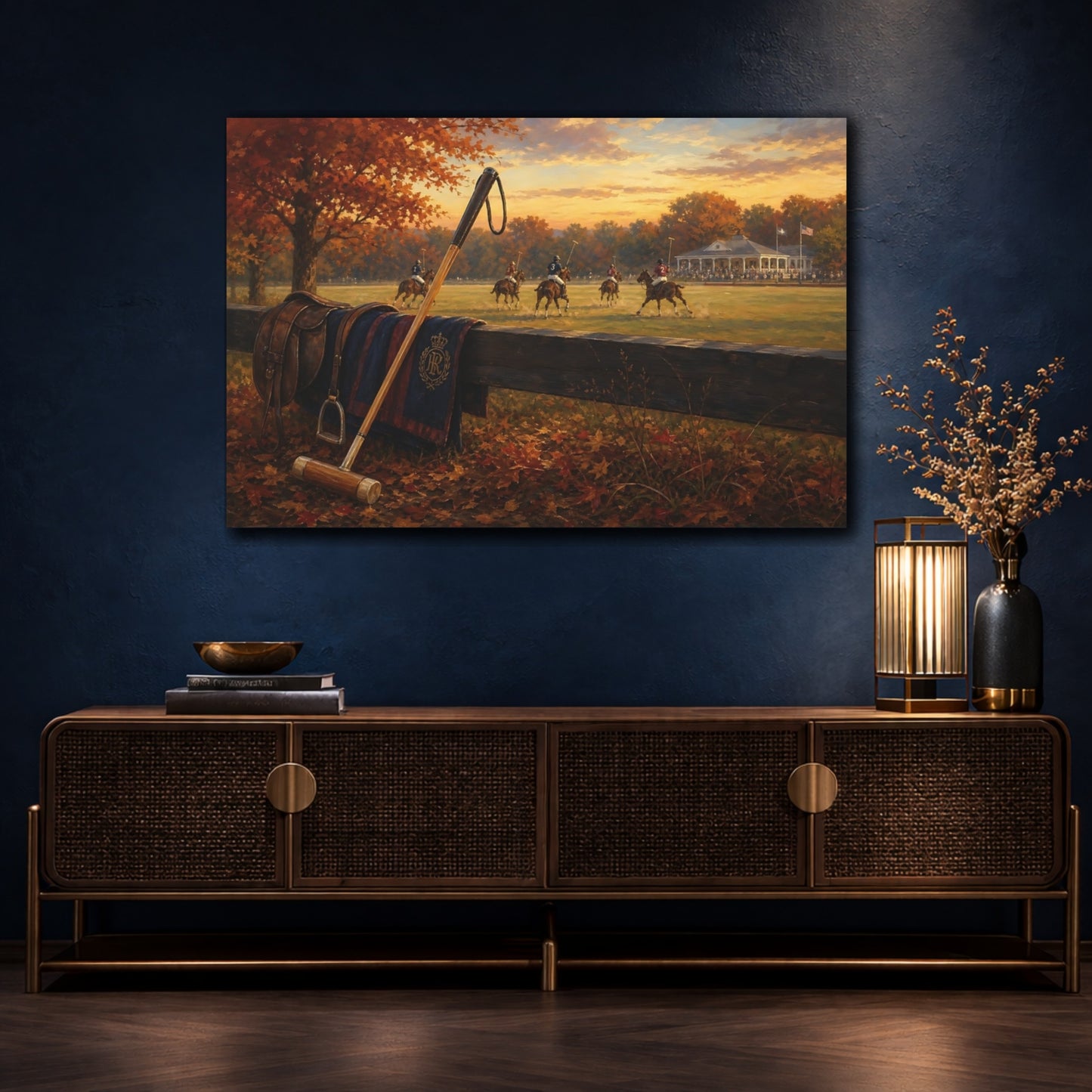 Mockup 4. Autumn Polo At Sunset shown as canvas print