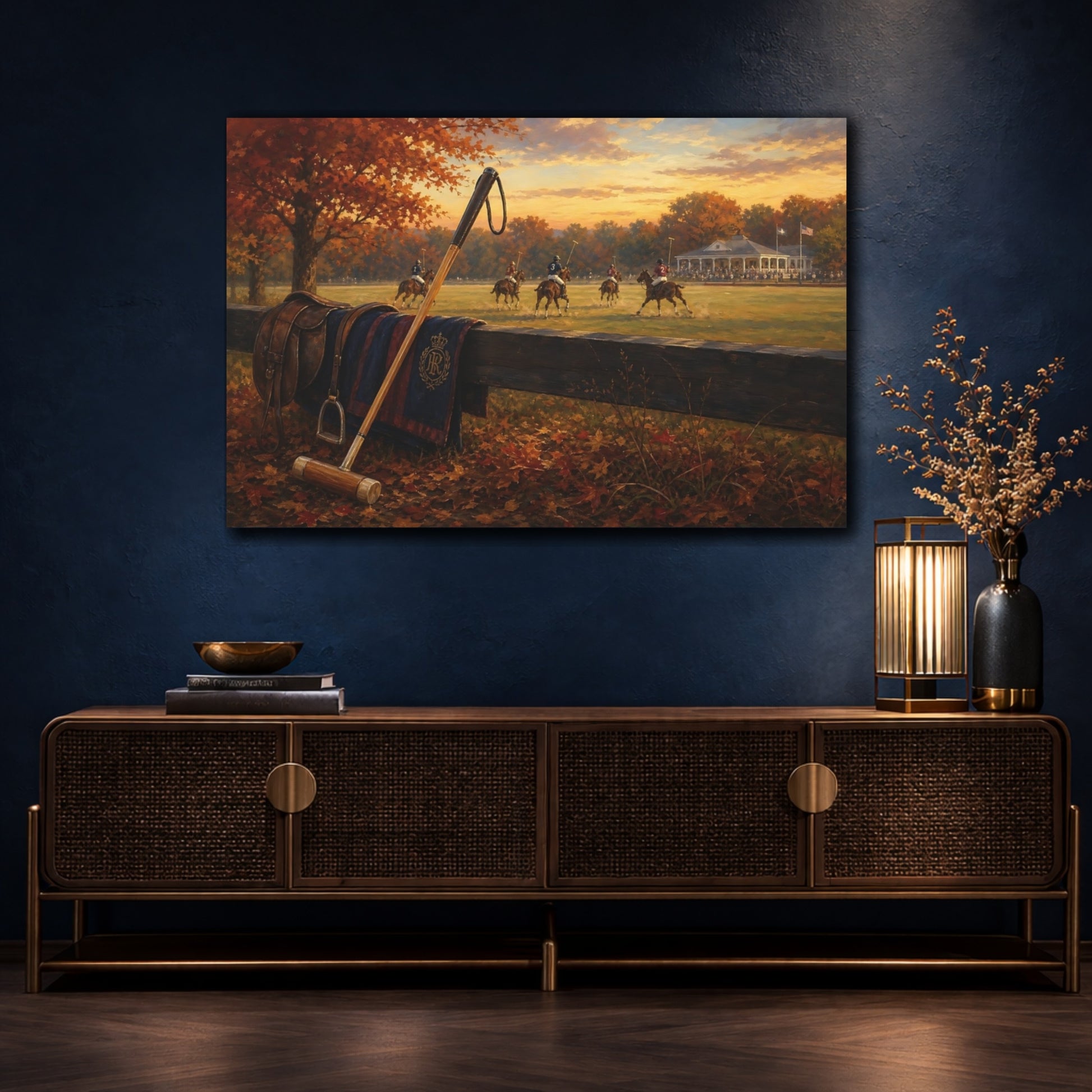 Mockup 4. Autumn Polo At Sunset shown as canvas print