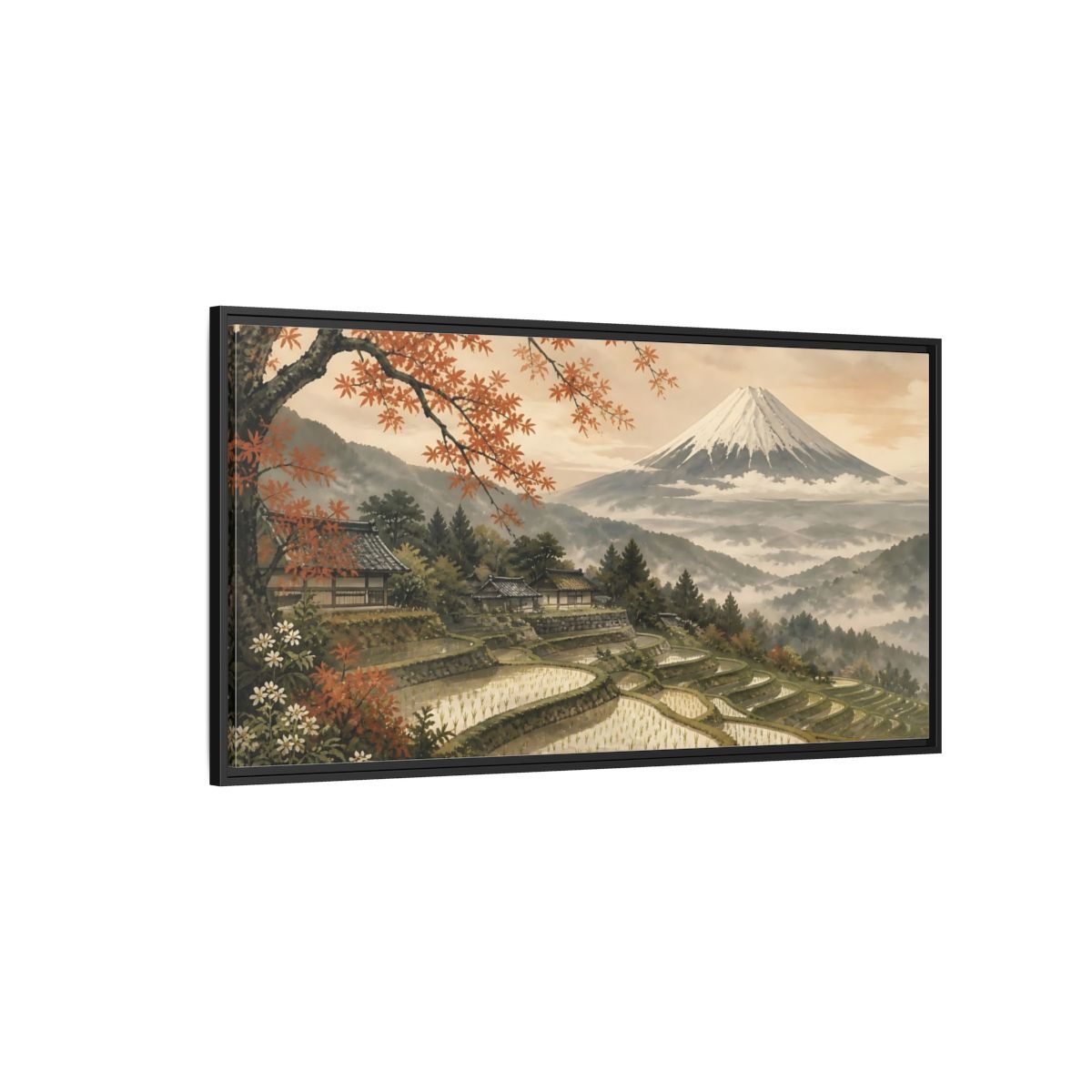 Side Mockup 5. Autumn Rice Terraces shown as framed canvas print