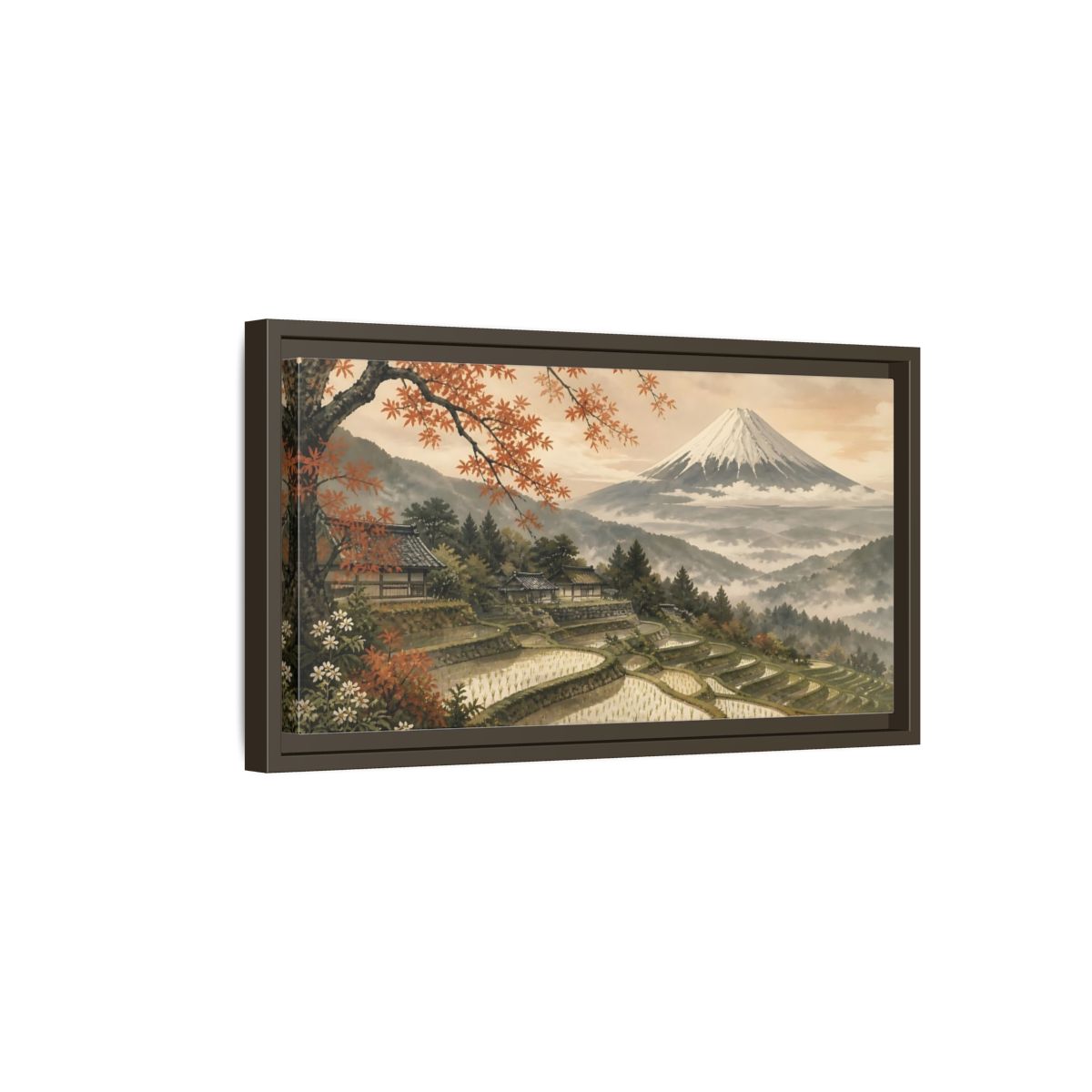 Side Mockup 7. Autumn Rice Terraces shown as framed canvas print