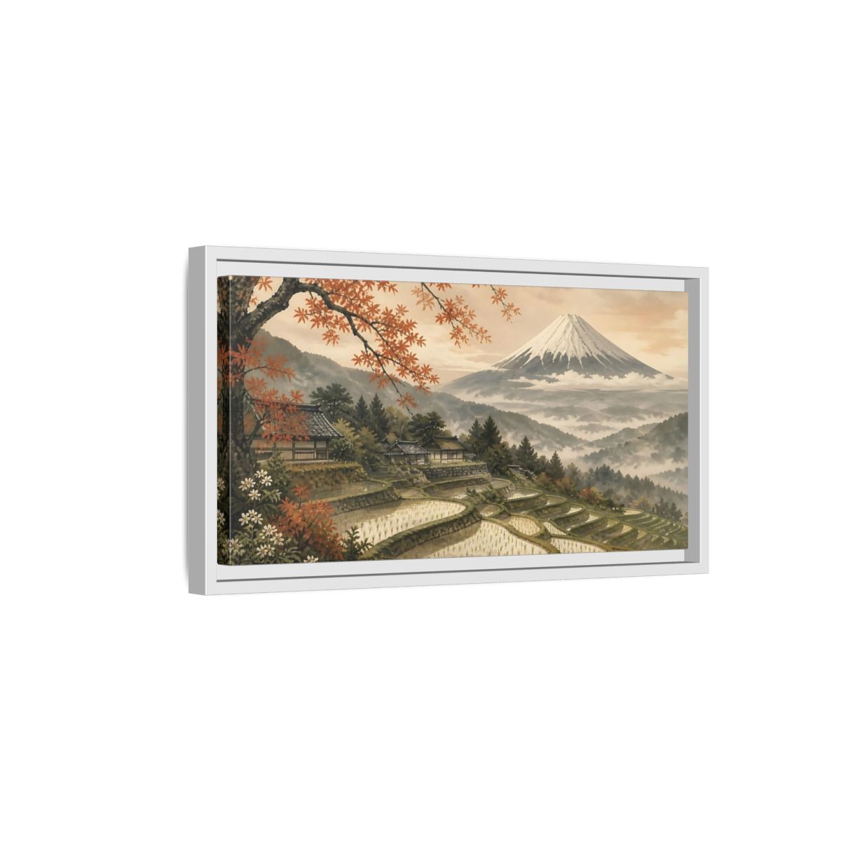 Side Mockup 6. Autumn Rice Terraces shown as framed canvas print
