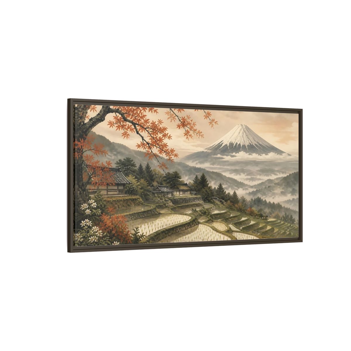 Side Mockup 4. Autumn Rice Terraces shown as framed canvas print