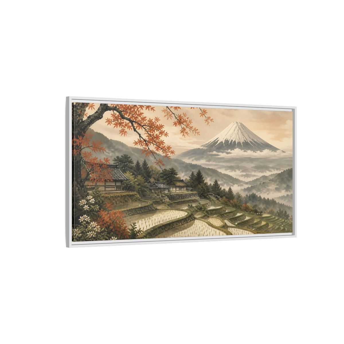 Side Mockup 3. Autumn Rice Terraces shown as framed canvas print