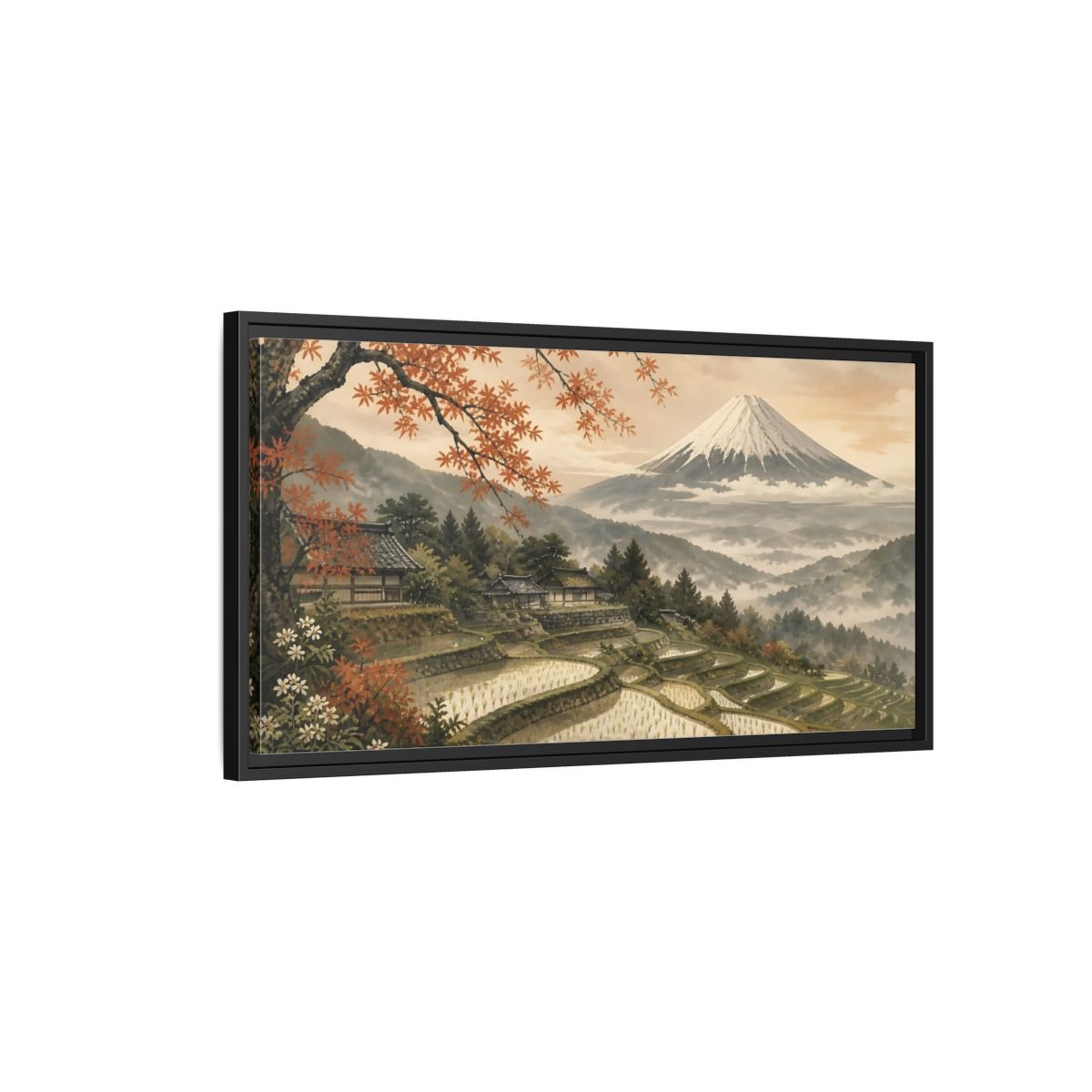 Side Mockup 2. Autumn Rice Terraces shown as framed canvas print