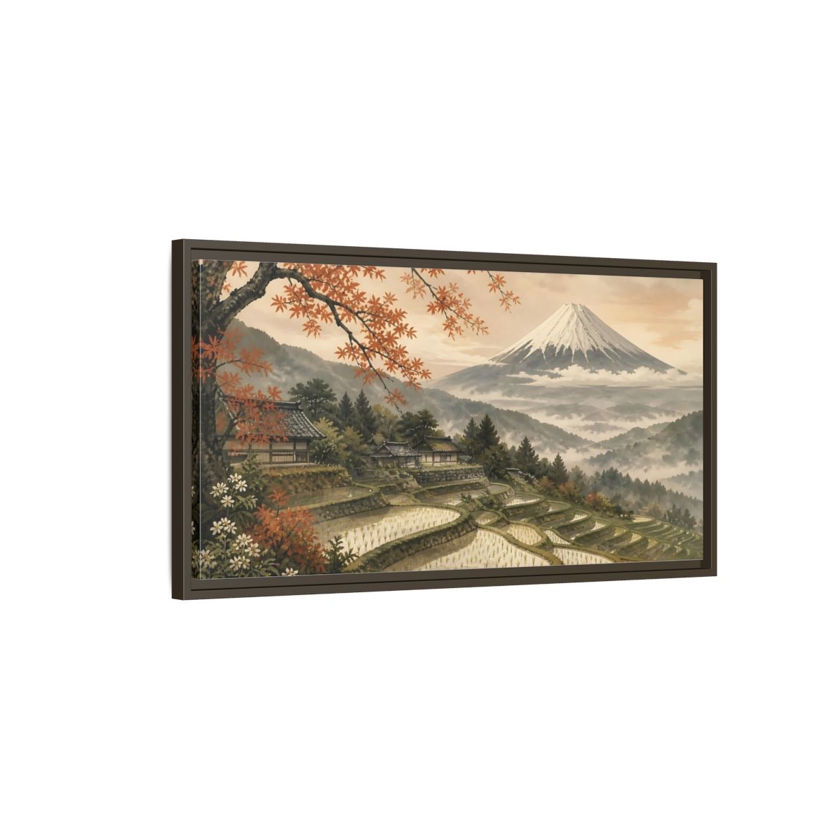 Main Mockup. Autumn Rice Terraces shown as framed canvas print