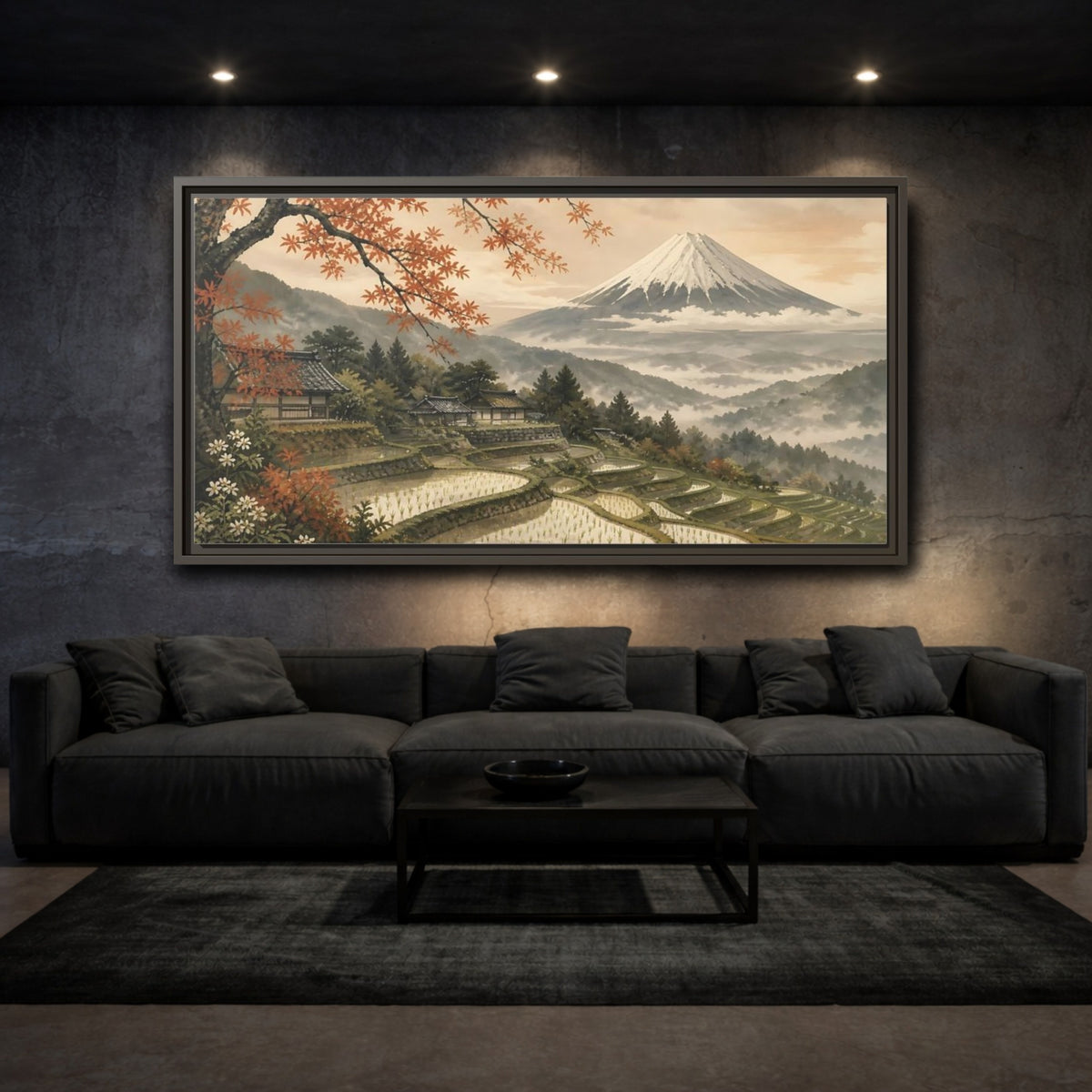 Mockup 3. Autumn Rice Terraces shown as framed canvas print