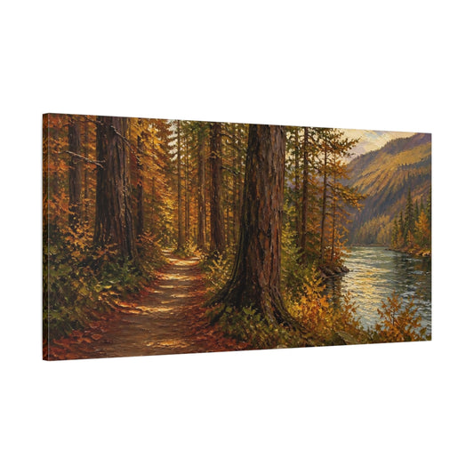 Main Mockup. Autumn River Trail shown as canvas print