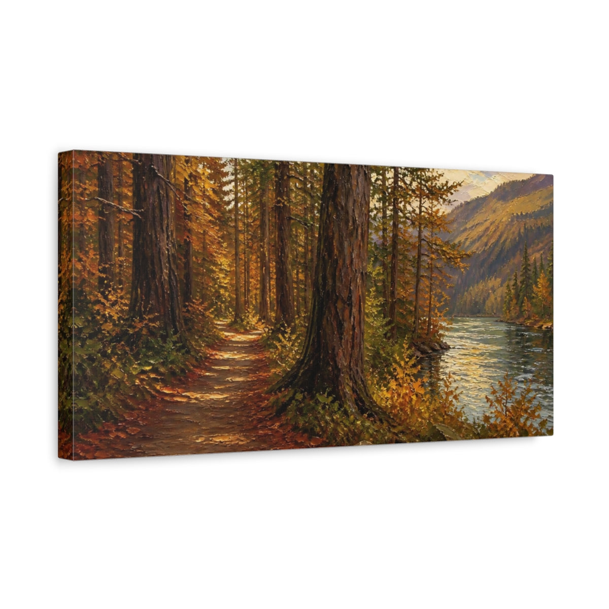 Side Mockup 3. Autumn River Trail shown as canvas print
