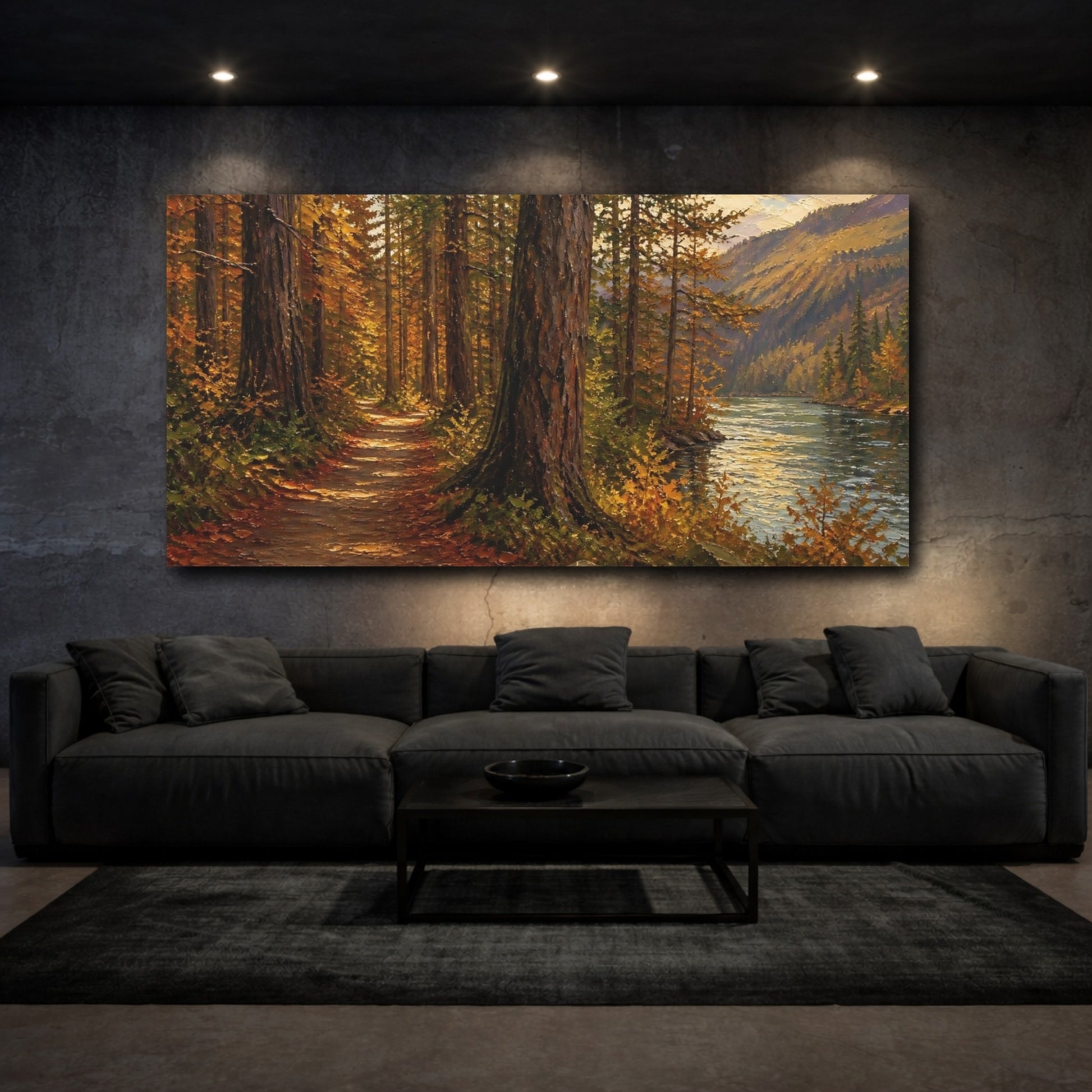 Mockup 3. Autumn River Trail shown as canvas print