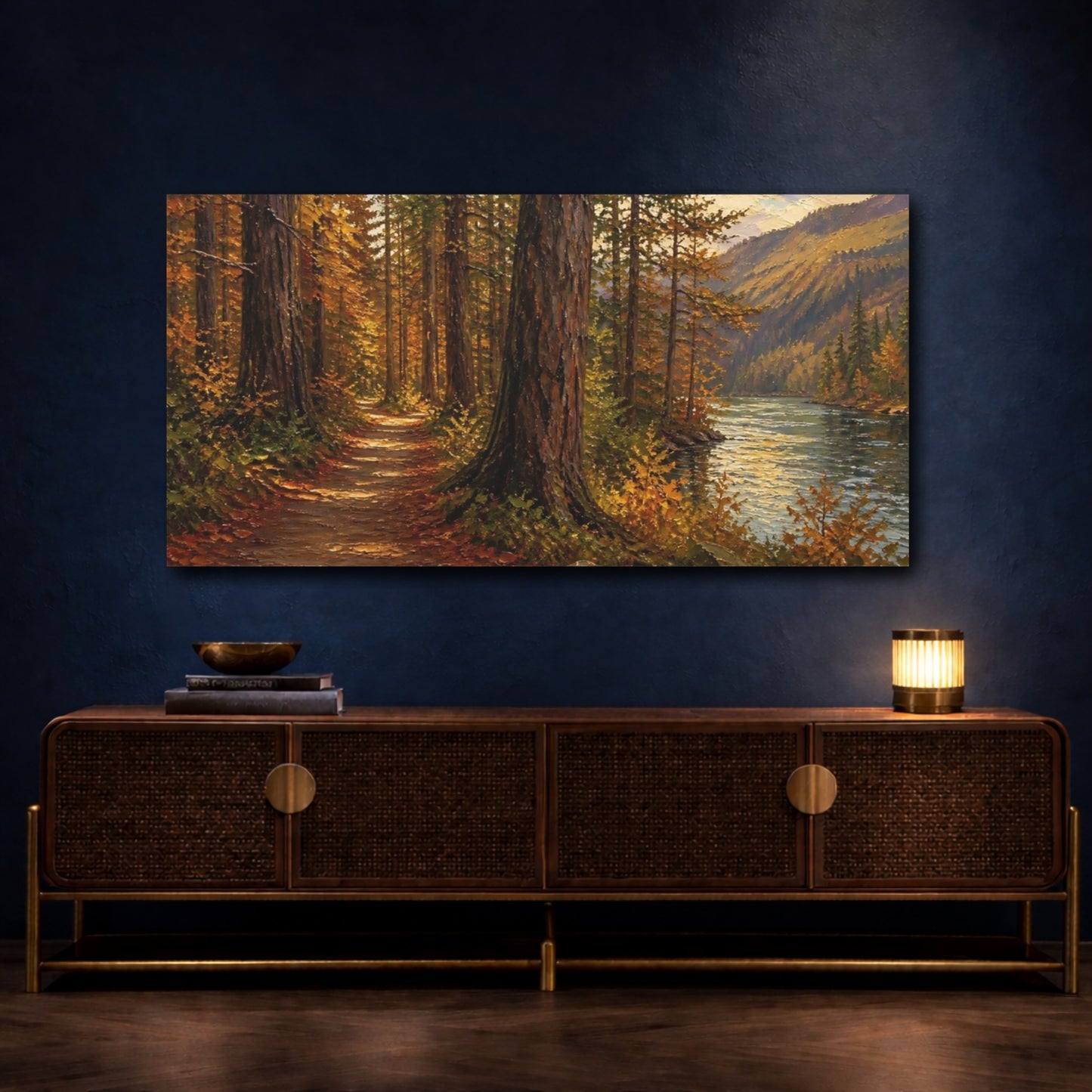 Mockup 4. Autumn River Trail shown as canvas print