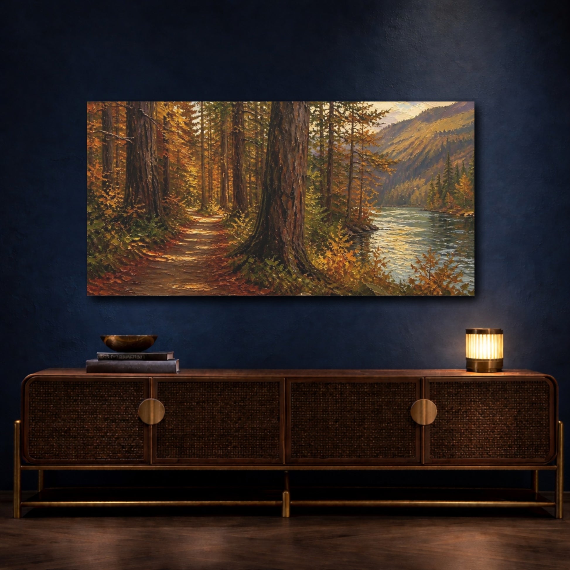 Mockup 4. Autumn River Trail shown as canvas print