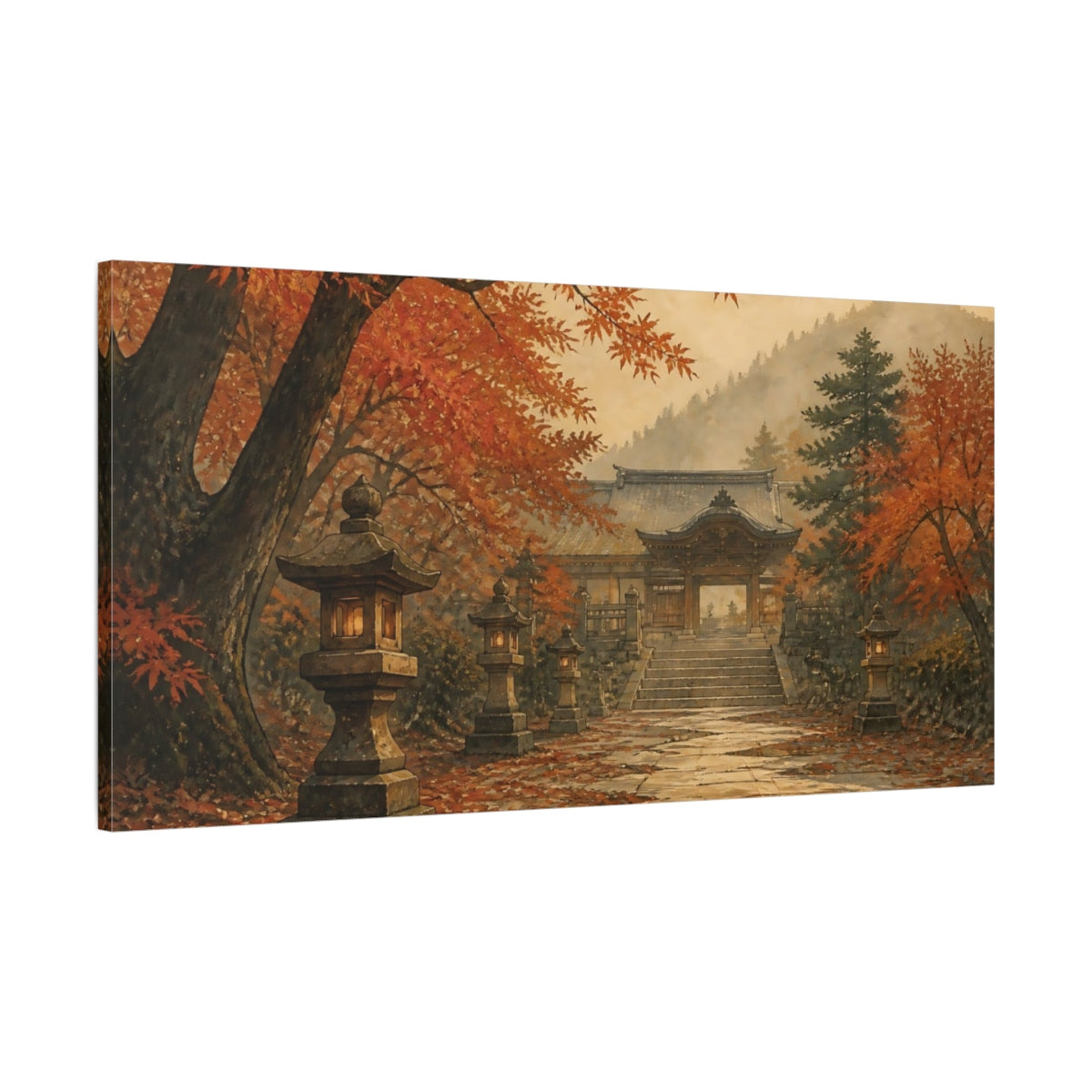 Main Mockup. Autumn Shrine Pathway shown as canvas print
