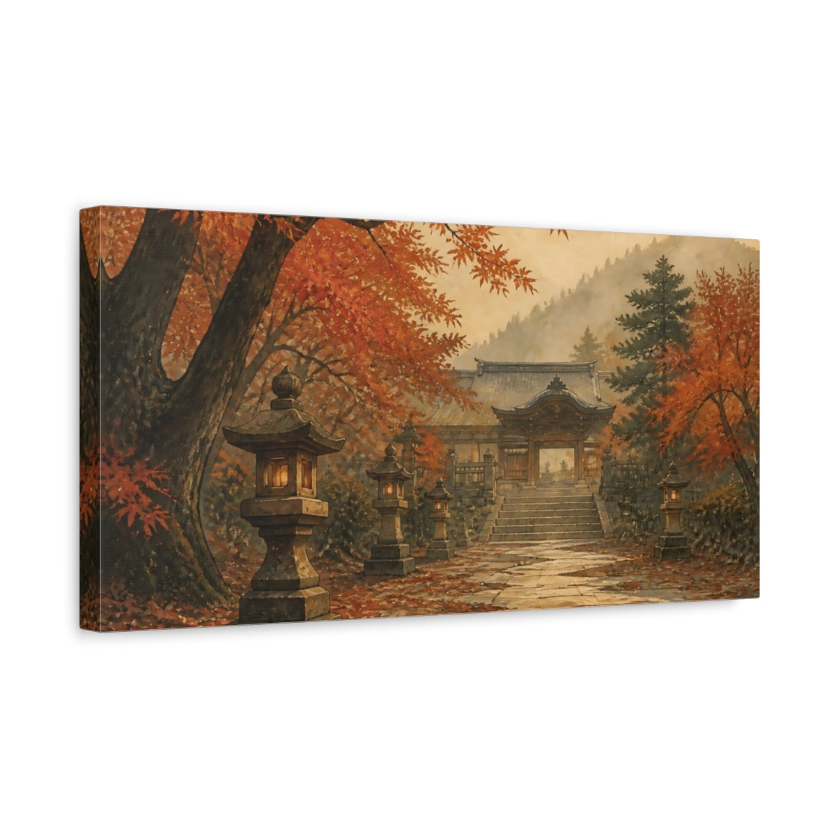 Side Mockup 3. Autumn Shrine Pathway shown as canvas print