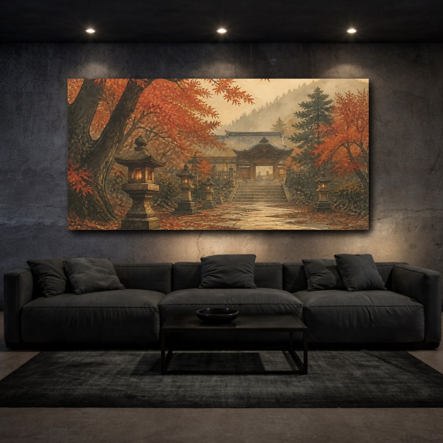Mockup 3. Autumn Shrine Pathway shown as canvas print