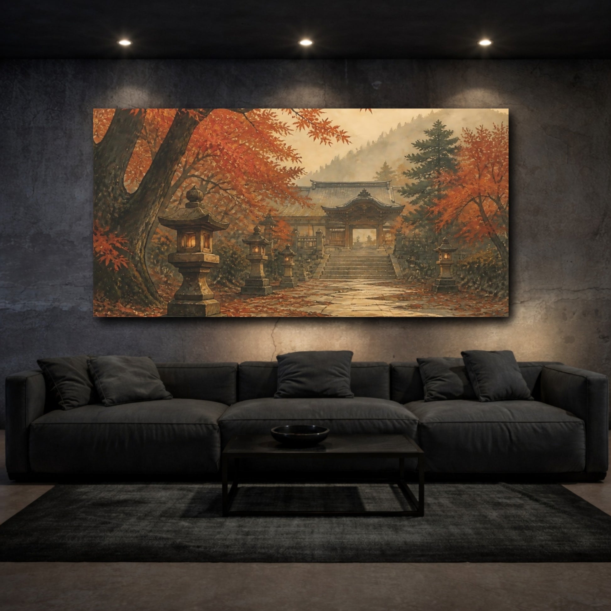 Mockup 3. Autumn Shrine Pathway shown as canvas print