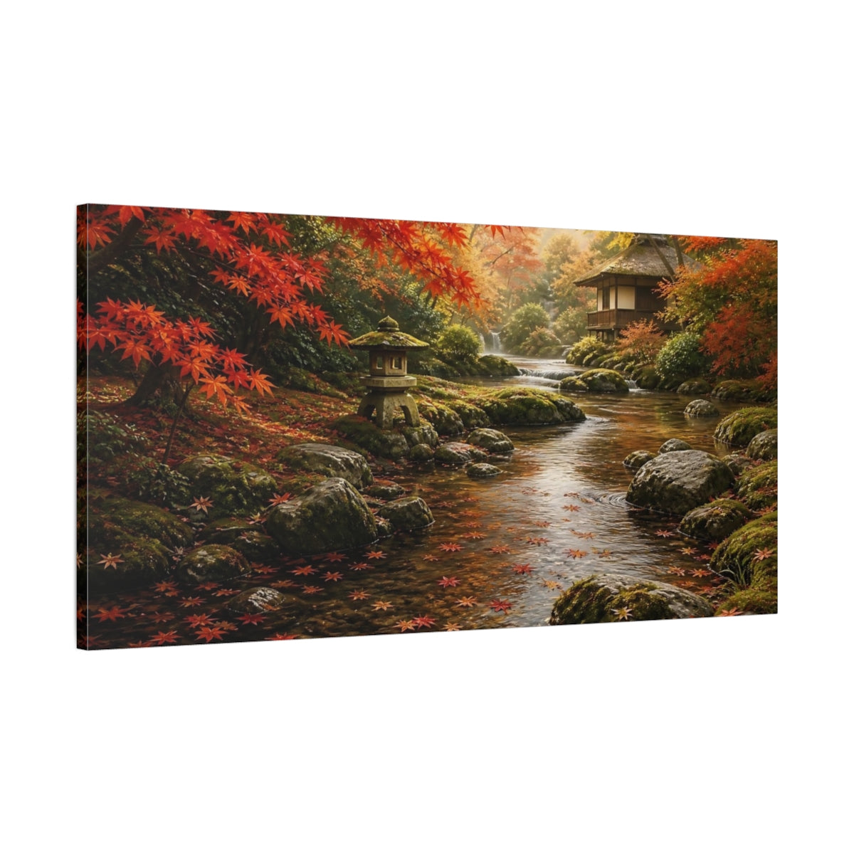 Main Mockup. Autumn Stream With Lantern shown as canvas print
