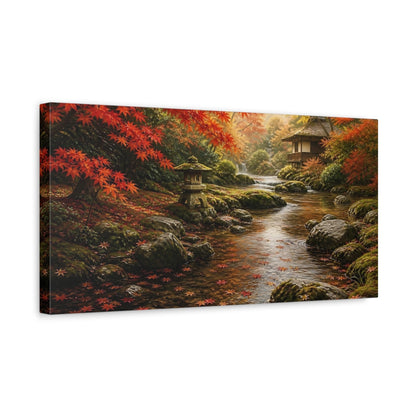 Side Mockup 3. Autumn Stream With Lantern shown as canvas print