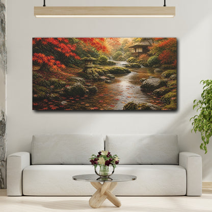 Mockup 2. Autumn Stream With Lantern shown as canvas print