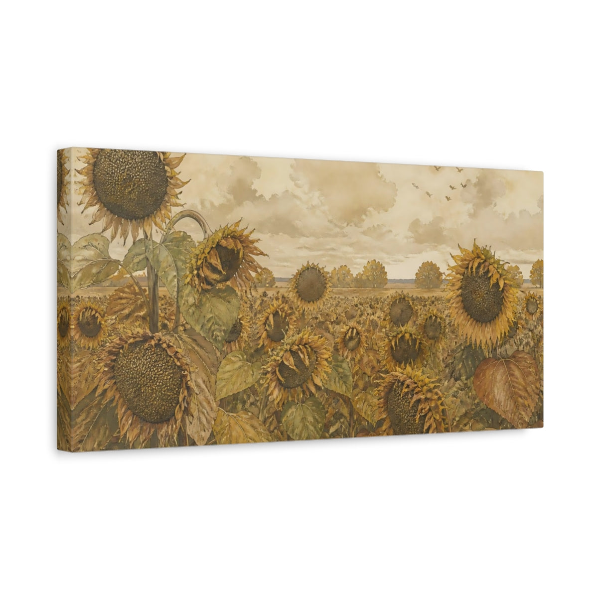 Side Mockup 3. Autumn Sunflower Field shown as canvas print