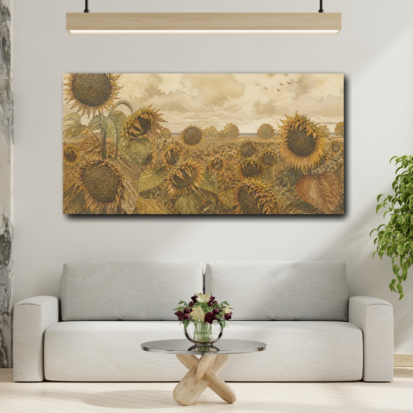 Mockup 2. Autumn Sunflower Field shown as canvas print