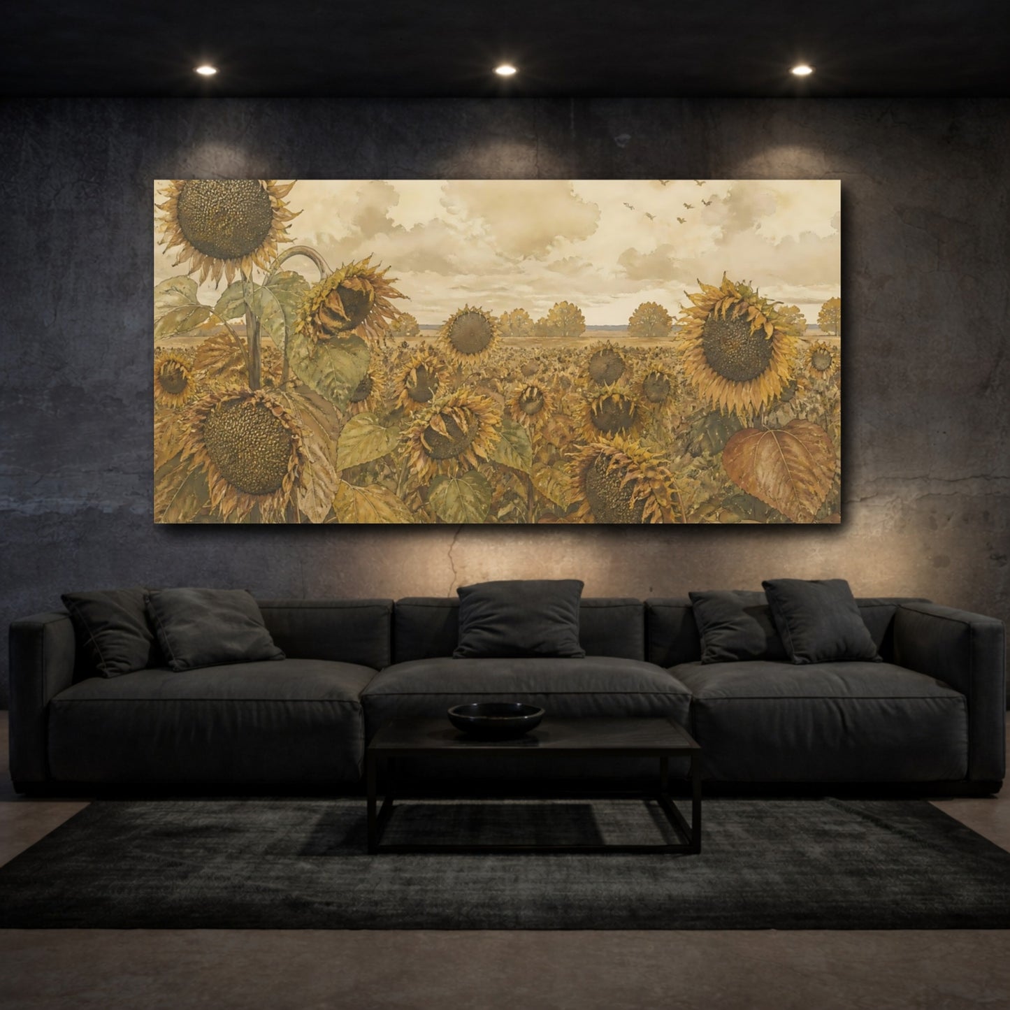 Mockup 3. Autumn Sunflower Field shown as canvas print