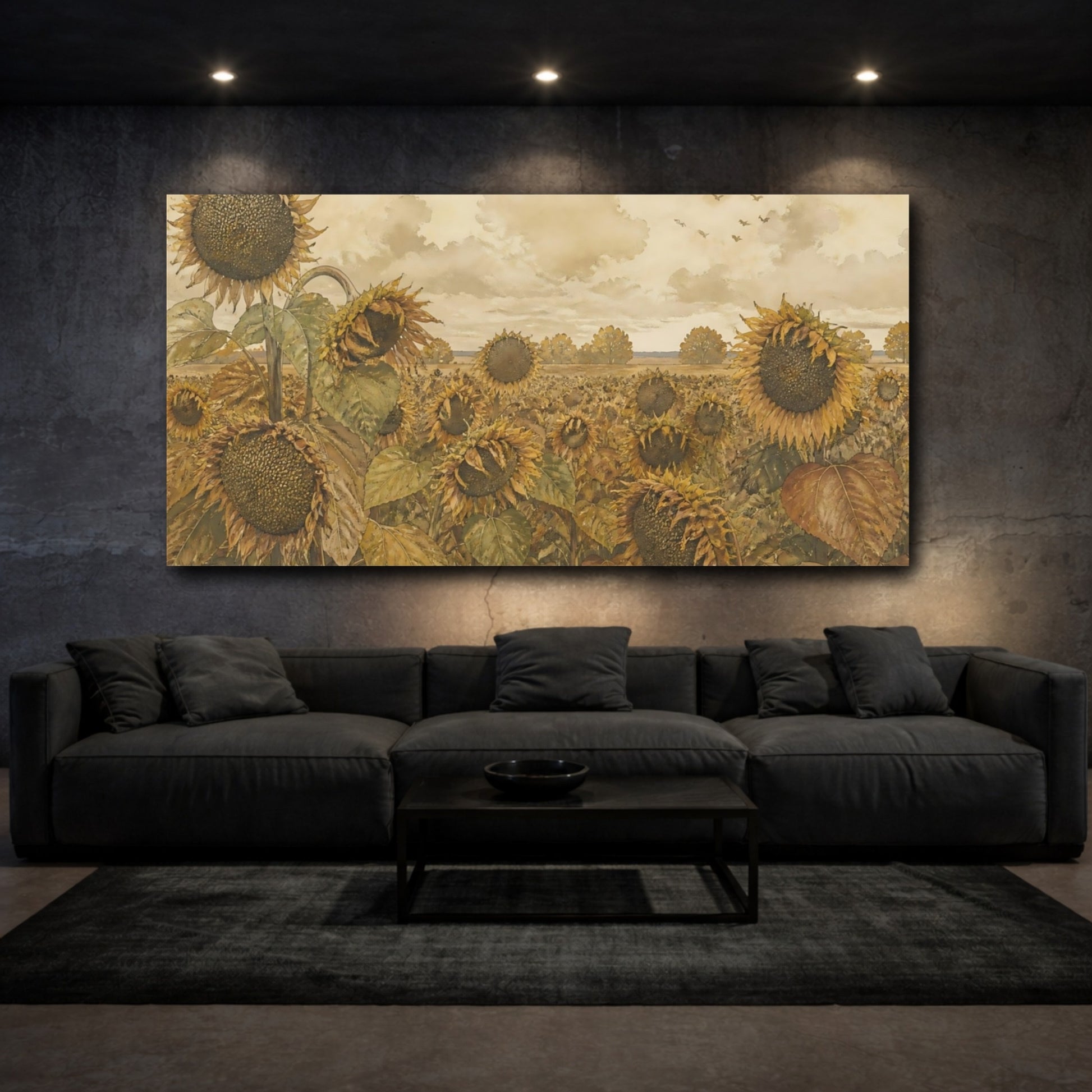 Mockup 3. Autumn Sunflower Field shown as canvas print