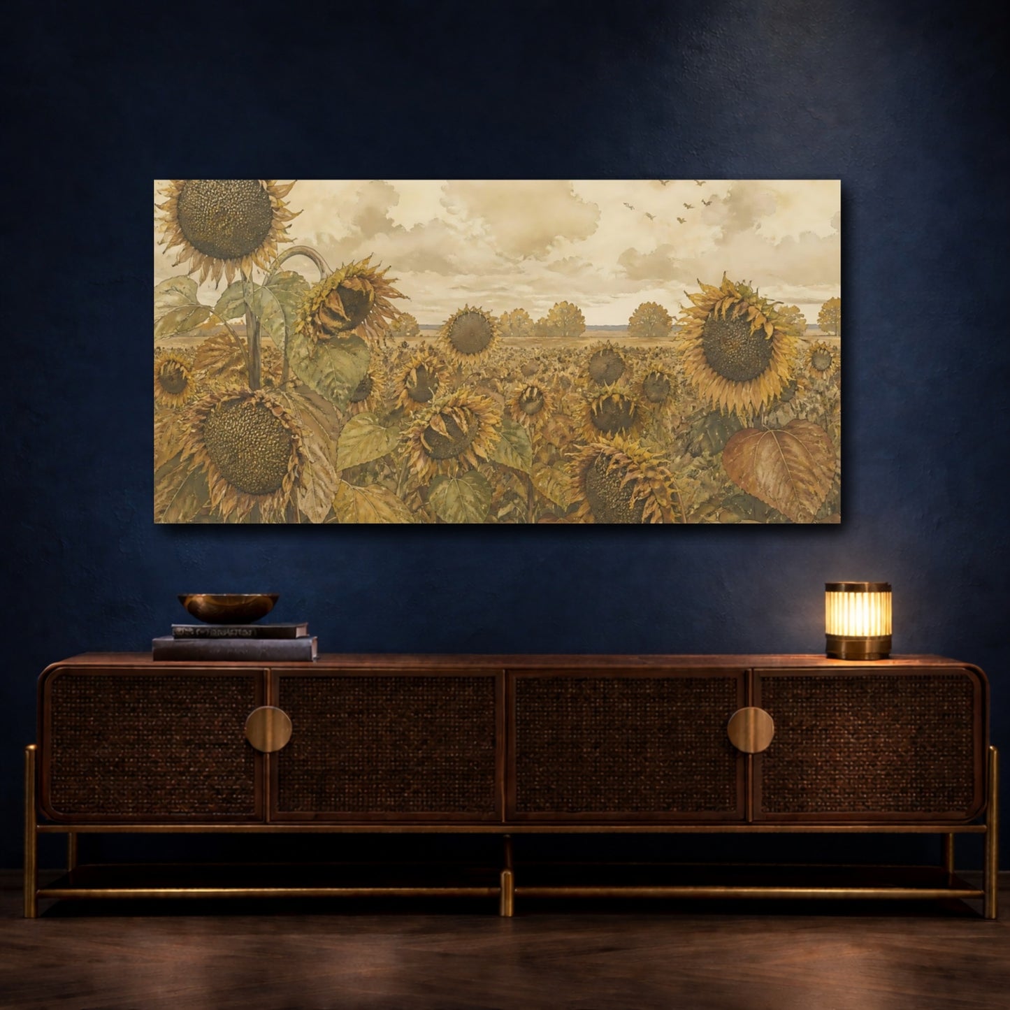 Mockup 4. Autumn Sunflower Field shown as canvas print