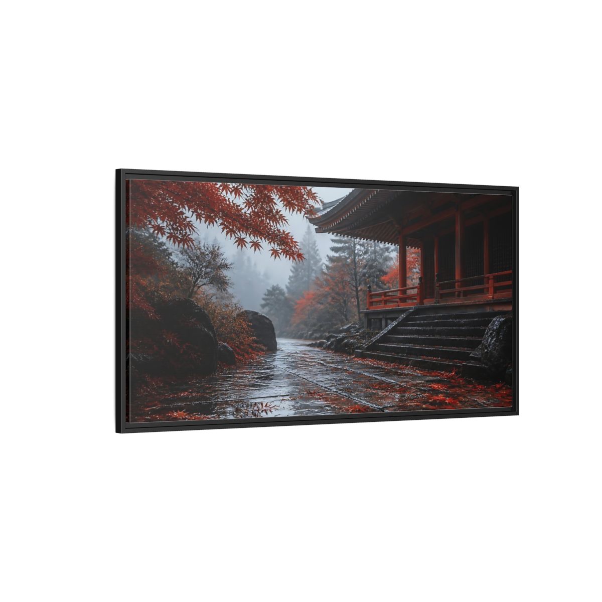 Side Mockup 5. Autumn Temple Pathway shown as framed canvas print