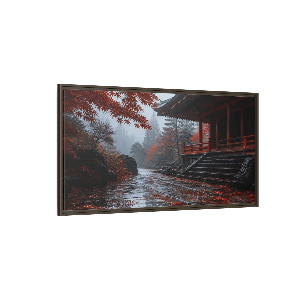 Side Mockup 4. Autumn Temple Pathway shown as framed canvas print