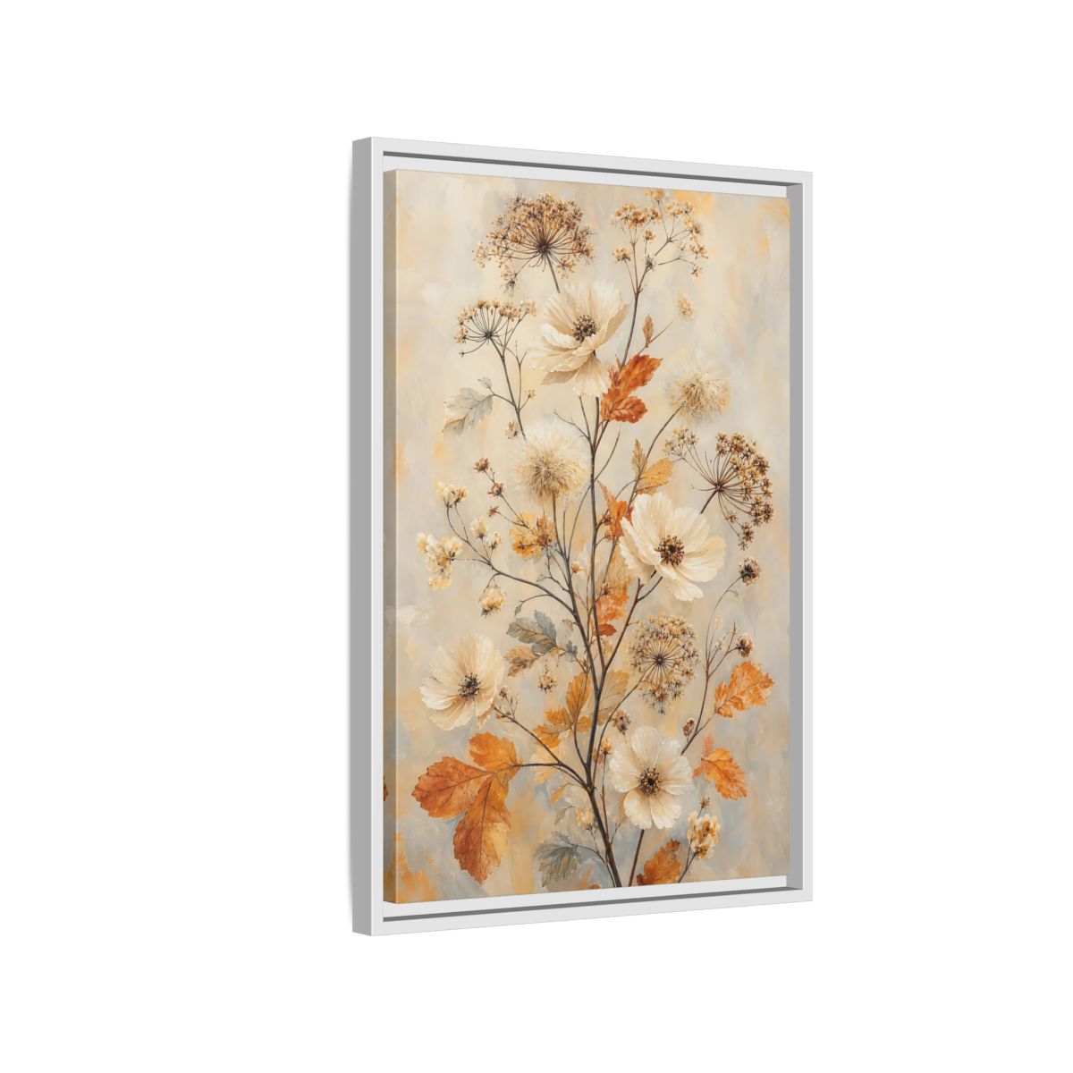 Side Mockup 1. Autumn Wildflower Bouquet shown as framed canvas print