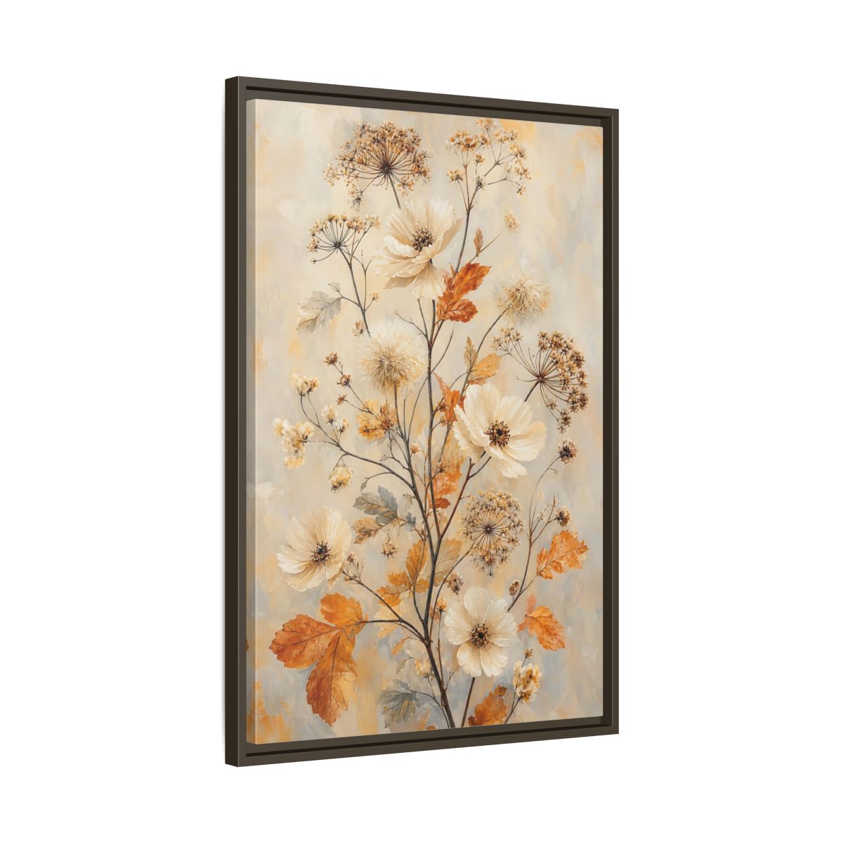 Side Mockup 11. Autumn Wildflower Bouquet shown as framed canvas print