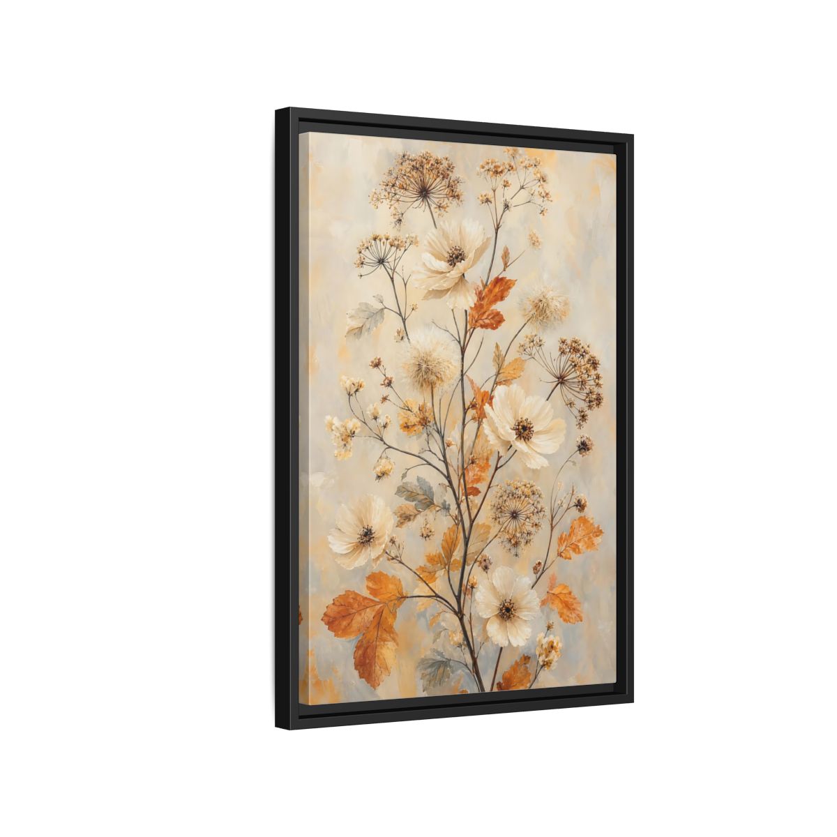 Side Mockup 3. Autumn Wildflower Bouquet shown as framed canvas print