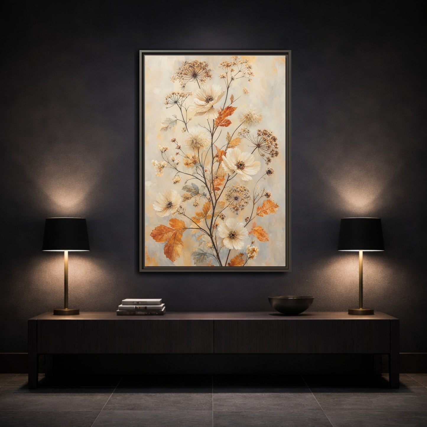 Mockup 3. Autumn Wildflower Bouquet shown as framed canvas print