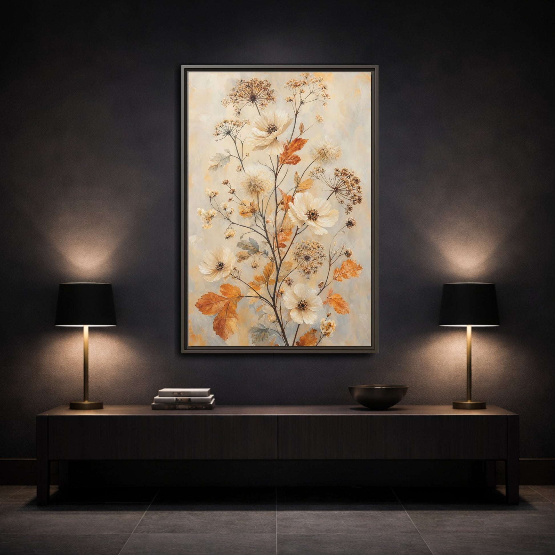 Mockup 3. Autumn Wildflower Bouquet shown as framed canvas print