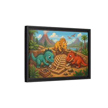 Side Mockup 6. Baby Dinosaur Dig shown as framed canvas print