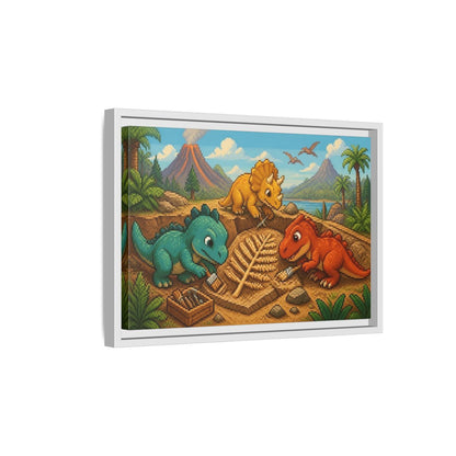 Side Mockup 4. Baby Dinosaur Dig shown as framed canvas print