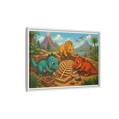 Side Mockup 1. Baby Dinosaur Dig shown as framed canvas print