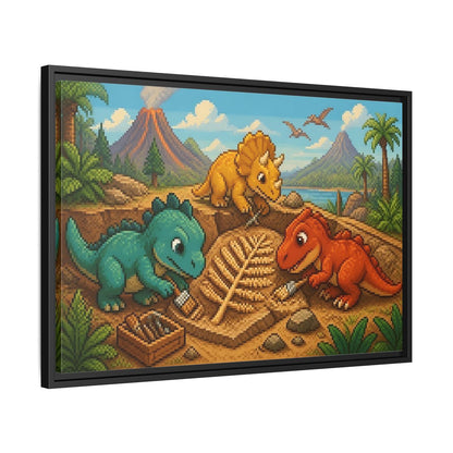 Side Mockup 14. Baby Dinosaur Dig shown as framed canvas print