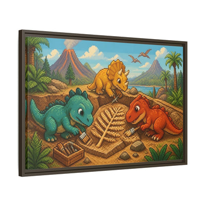 Side Mockup 11. Baby Dinosaur Dig shown as framed canvas print
