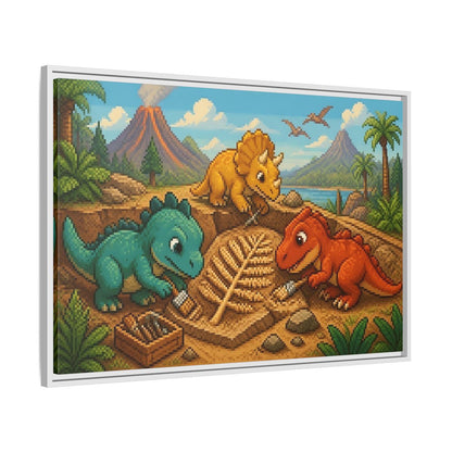 Side Mockup 9. Baby Dinosaur Dig shown as framed canvas print