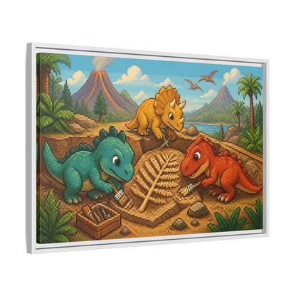 Side Mockup 10. Baby Dinosaur Dig shown as framed canvas print