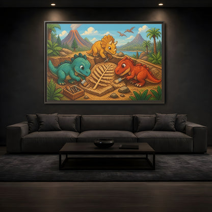 Mockup 3. Baby Dinosaur Dig shown as framed canvas print