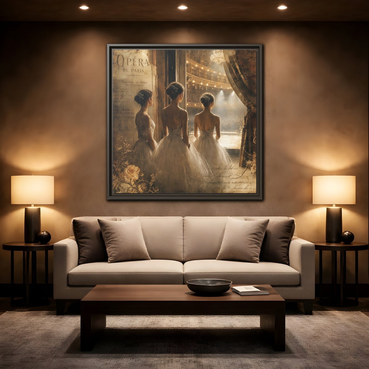 Mockup 2. Backstage At The Opera shown as framed canvas print