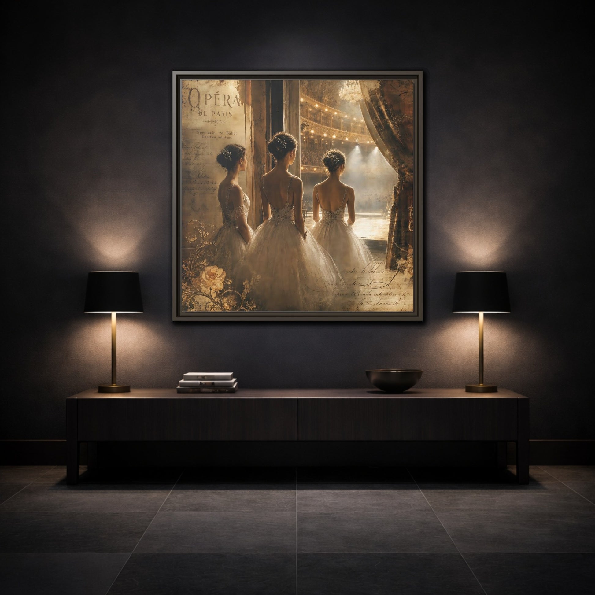 Mockup 3. Backstage At The Opera shown as framed canvas print